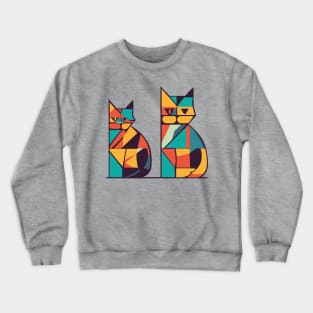 Geometric Cats Colorful Abstract Retro Design Crewneck Sweatshirt